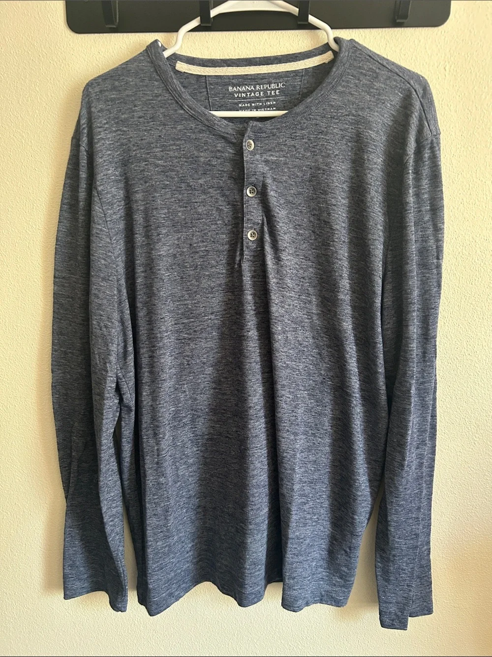 Banana Republic Vintage Tee Men L Heather Blue Super Soft Long-Sleeve Henley